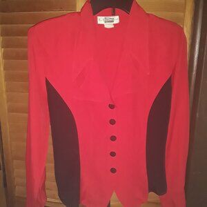 Vintage! EK Designs SZ Small Red & Black Jacket, Tie Back, Button Sleeve